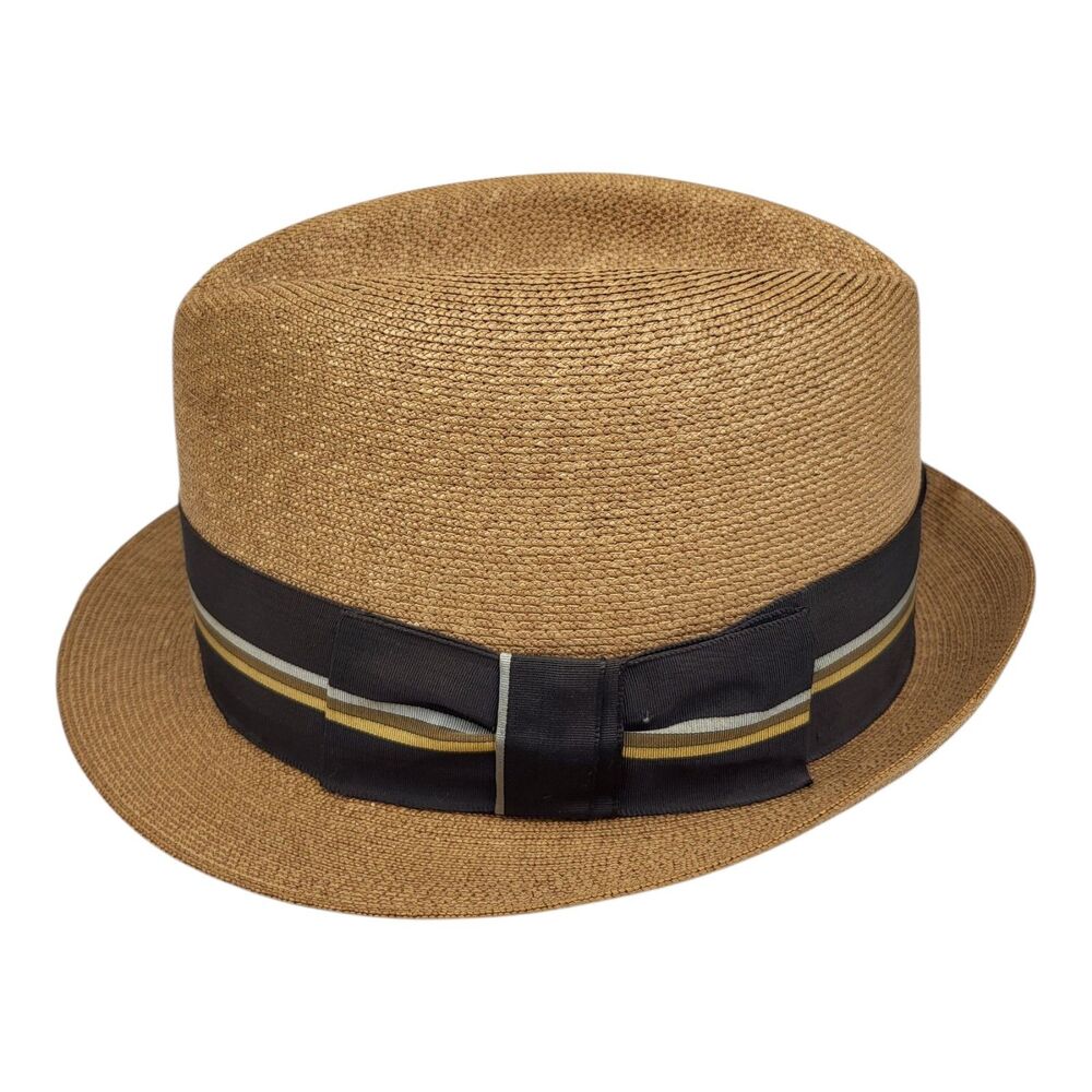 Vintage 1960s Mid Century MCM Hat Taupe W Striped Band sz 7 Keen's Colonials - Picture 2 of 11